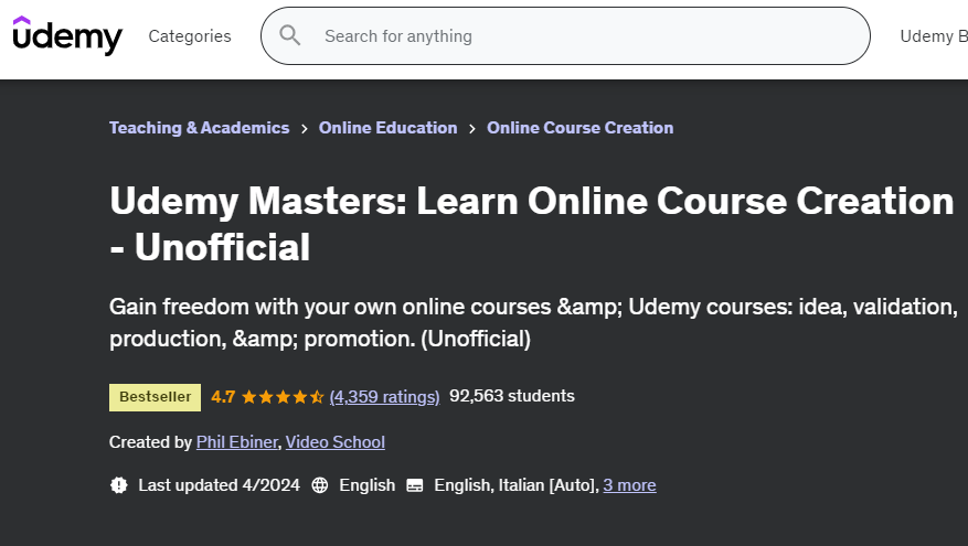 صورة شاشة من صفحة كورس Learn Online Course Creation