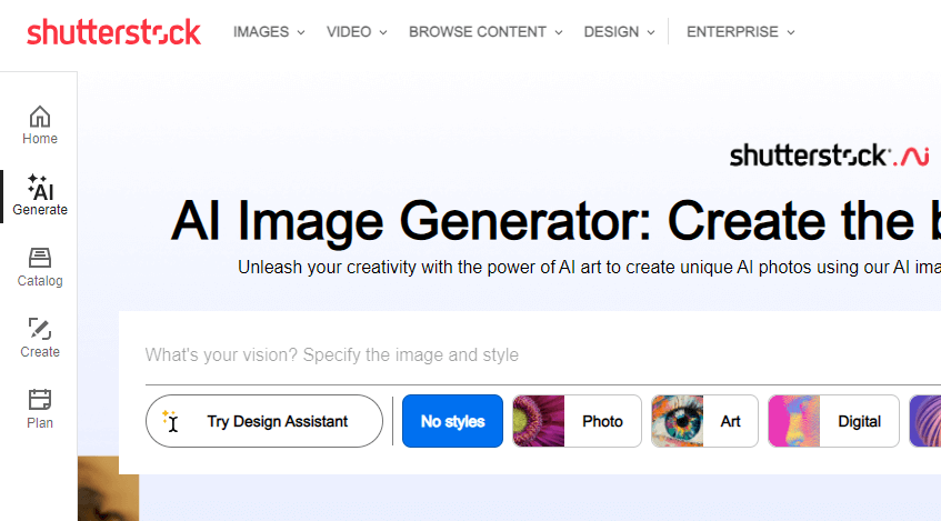 أداة Shutterstock AI Image Generator للرسم الرقمي من شاتر ستوك