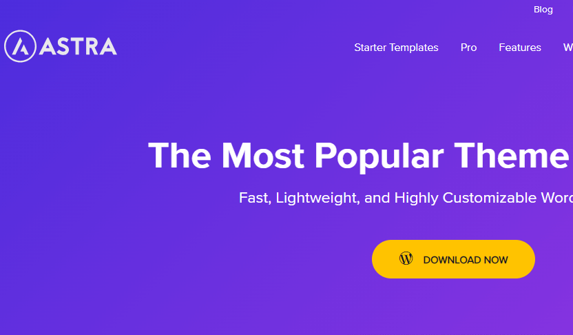 صورة شاشة من الموقع الرسمي لقالب Astra