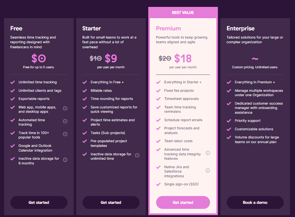 أسعار أداة Toggl Track