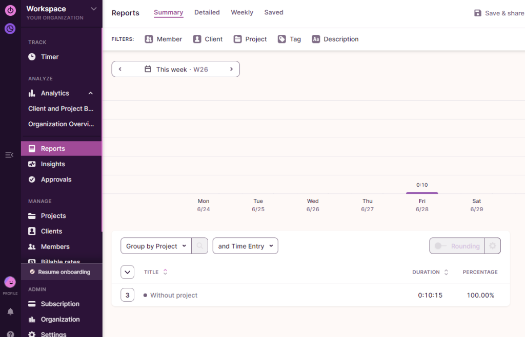 تقارير Toggl Track