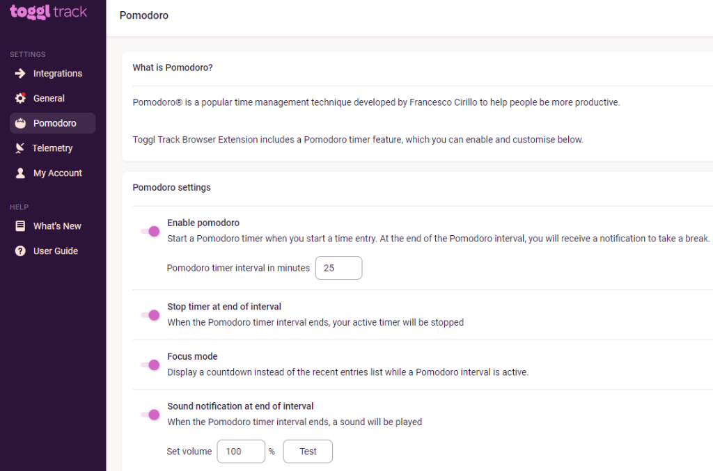خاصية بومودورو Toggl Track