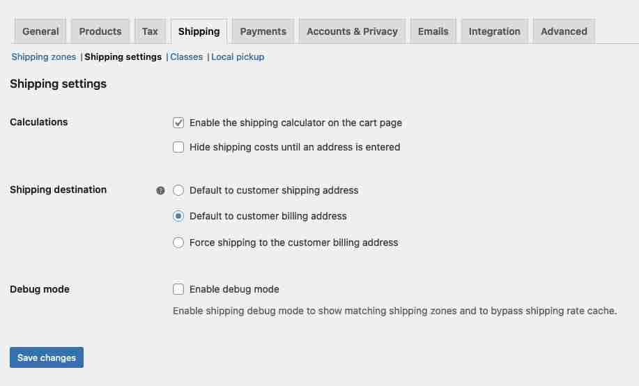 ضبط خيارات الشحن