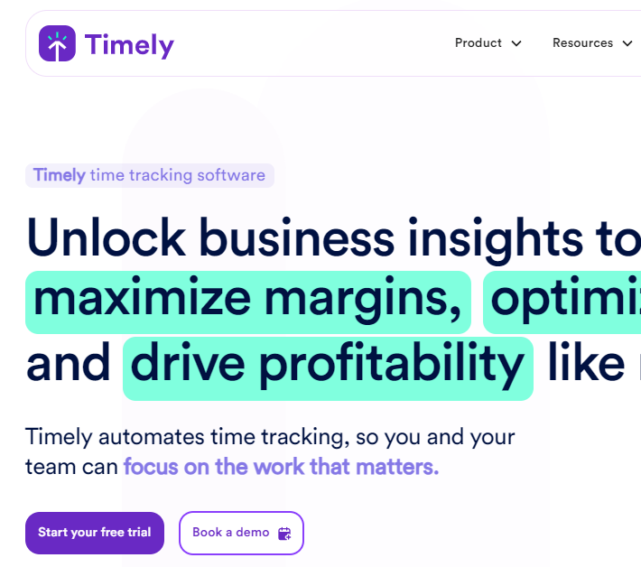 صورة شاشة من الصفحة الرئيسية للموقع الرسمي لأداة Timely