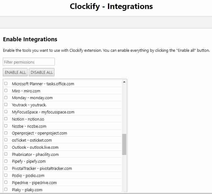 صورة توضح بعض البرامج والأدوات التي تتكامل معها أداة Clockify