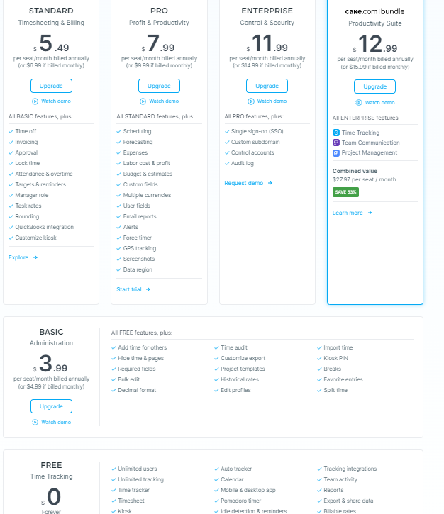 خطط أسعار أداة Clockify