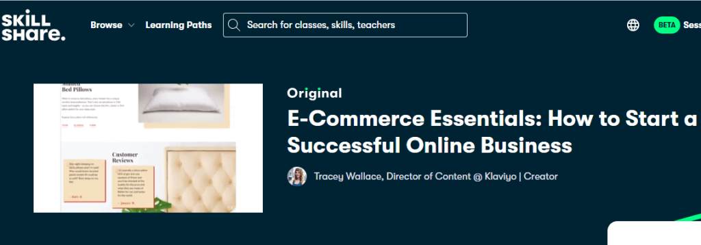 صورة شاشة توضح تفاصيل كورس E-Commerce Essentials How to Start a Successful Online Business