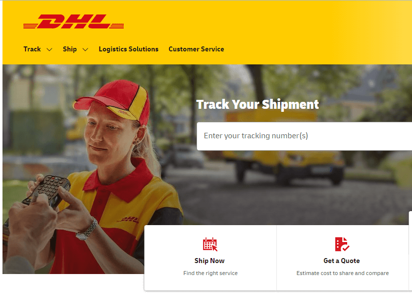 صورة شاشة من واجهة الموقع الرسمي لشركة DHL