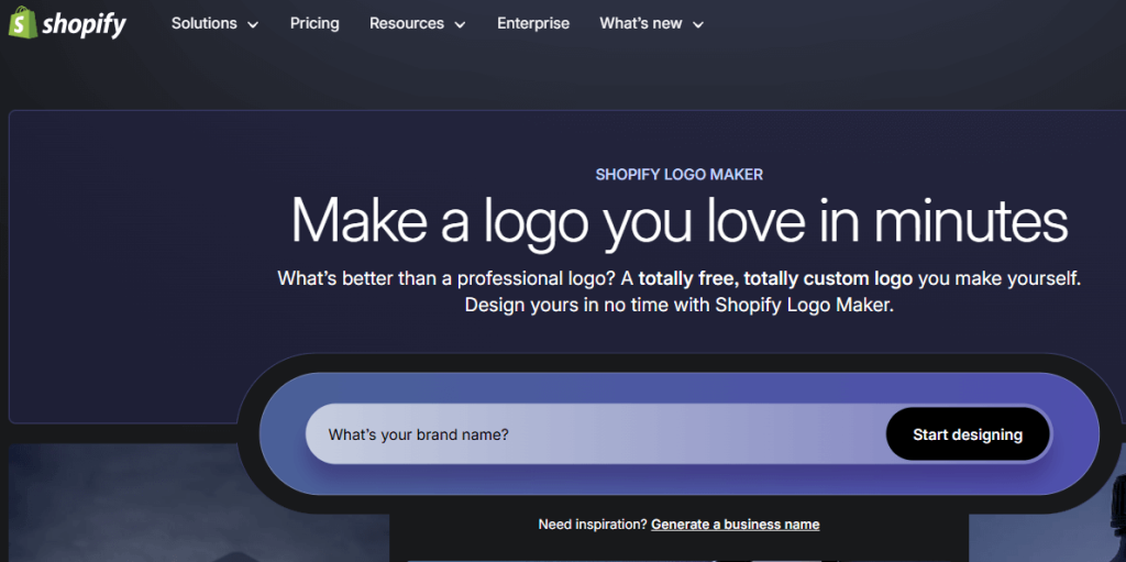 واجهة أداة Shopify Logo Maker لتصميم الشعارات مجانًا خلال دقائق مع إمكانية تخصيص الشعار حسب اسم العلامة التجارية